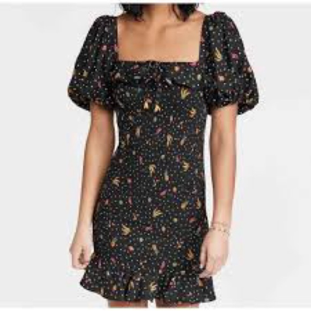 FARM Rio Black Floral Mini Dress